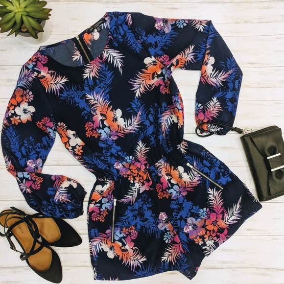 one clothing Pants - Floral Romper with Zippered Pockets